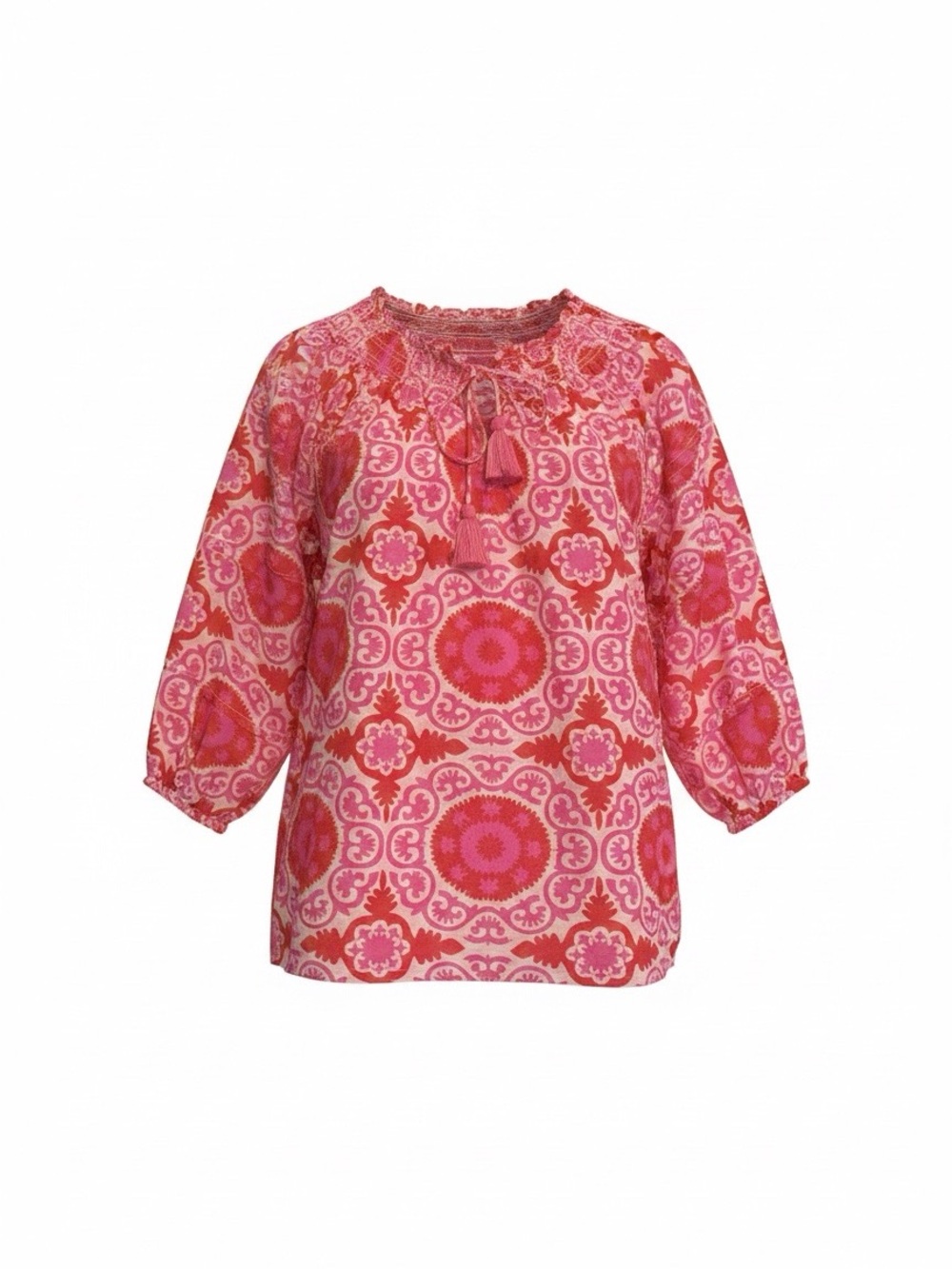 ivy jane M/L Pink and Red Printed Peasant Top